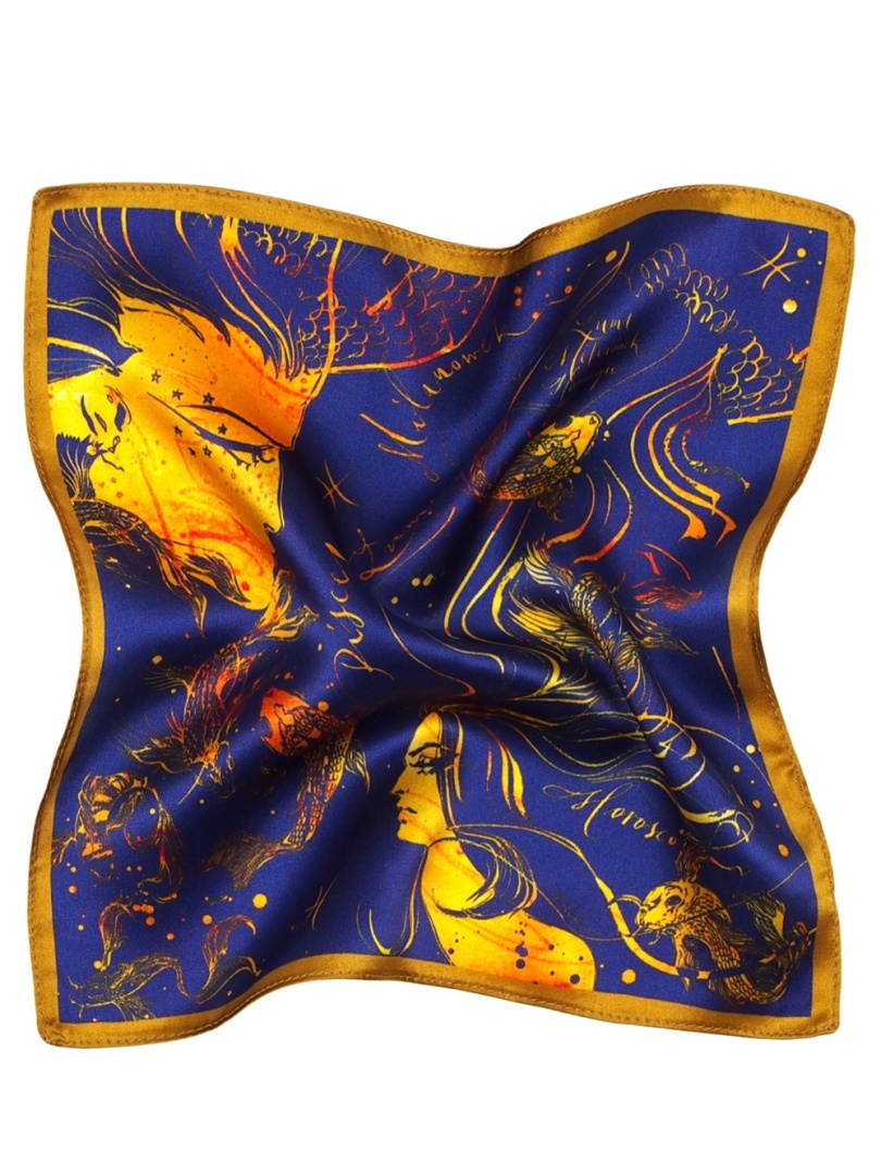 PJ-306 Jedwabna Poszetka Zodiak Ryby, 30x30cm